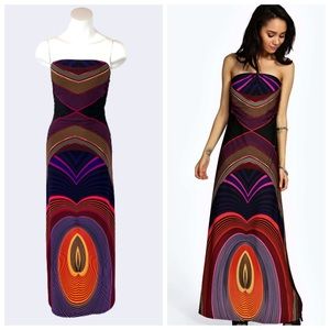 Y2K Strapless Bandeau Top Funky Patterned Maxi Dress Size Small